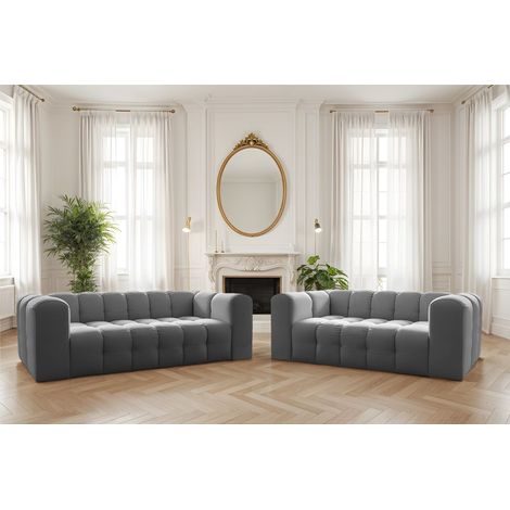 Sofaset Designersofa SOLVIE 2-3 in Stoff Tiffani Grau