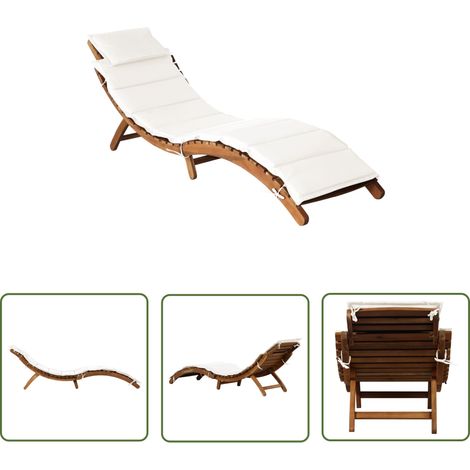 The Living Store Sonnenliege mit Auflage Massivholz Akazie Creme - Sonnenliege - Gartenmöbel - Holzliege - Akasie Möbel - Outdoor Möbel (1/5)