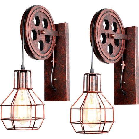 2PCS Fer Lampe Murale Poulie E27 LOFT Style Industrielle Lampe Luminaire Escalier Couloir (1/5)