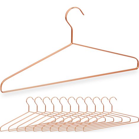 Relaxdays Coat Hanger, Set of 12, for Shirts, Jackets & Trousers, Space-Saving, Metal, 42 cm Wide, Clothes, Copper