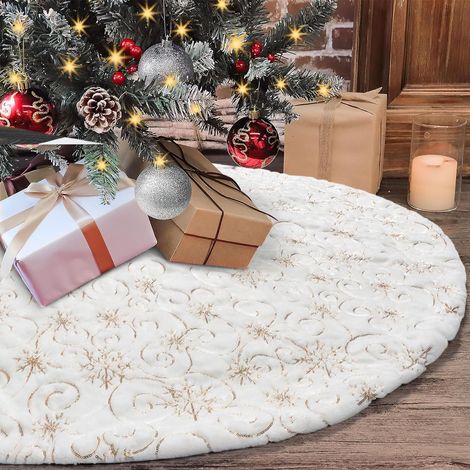 90cm Weihnachtsbaum Rock Plüsch Weihnachtsbaum Dekoration Pailletten Gold Schneeflocke Weihnachten Teppich Baum Matte Abdeckung Decke