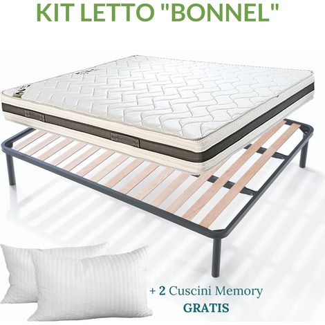 EVERGREENWEB - Kit Rete e Materasso Singolo 80 x 195 Alto 20 cm con CUSCINO Memory INCLUSO, Set Letto Materasso a MOLLE in ACCIAIO e Water Foam EXTRA COMFORT + Rete Singola a Doghe in Legno ORTOPEDICA (1/5)
