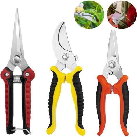 Ensemble de Sécateurs de Jardin 3 Pièces - Lames Tranchantes Acier, pour Fleurs, Fruits, Légumes, Taille Précise (1/4)