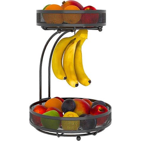 2-stöckiger Obstkorb für die Küchentheke, abnehmbarer Obstständer aus Metall, Aufbewahrungskörbe für Obst und Brot