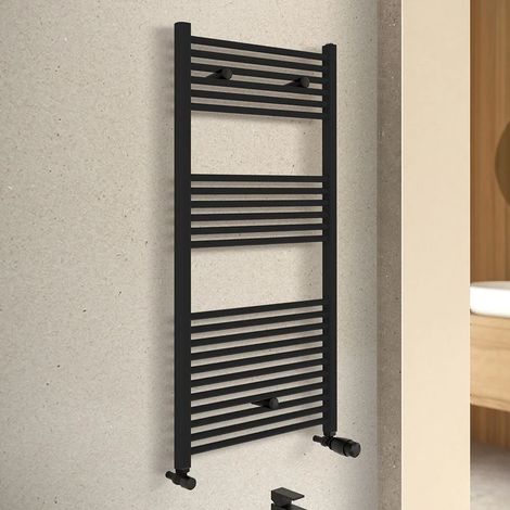 Termoarredo design nero opaco L 60x120 interasse 55 cm con Kit valvole (1/4)