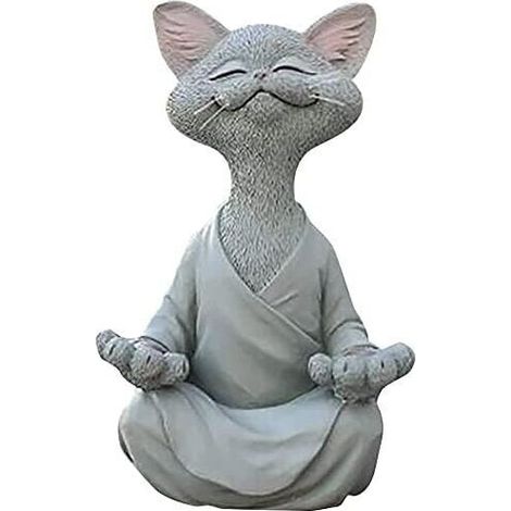 Statuetta di gatto, gatto felice in meditazione yoga, scultura di gatto zen in posa rilassata per decorazione esterna di casa e giardino, regalo per amanti dei gatti