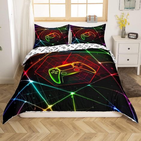 Bettwäsche-Set 200x200cm mit 2 Kissenbezügen 80x80cm, Gamer Design, 3D Druck
