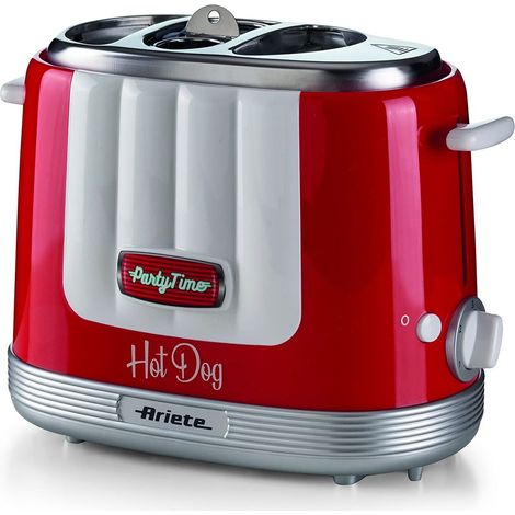Ariete 206 Hot Dog Maker Party Time, Macchina per Hot Dog con 4 Spazi di Cottura, 5 Livelli di Cottura, Macchina Hot Dog Espulsione Automatica, 650W, Rosso (1/5)