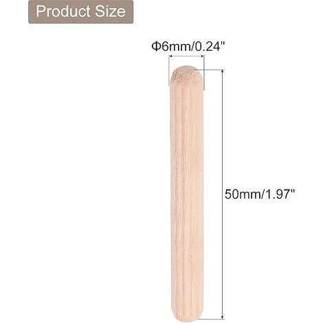 Wooden Dowel Pins 6 x 50 mm Wood Dowels (1/4)