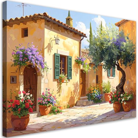 Image sur Toile, Rues colorées de Toscane maisons fleuries,30x20 (1/4)