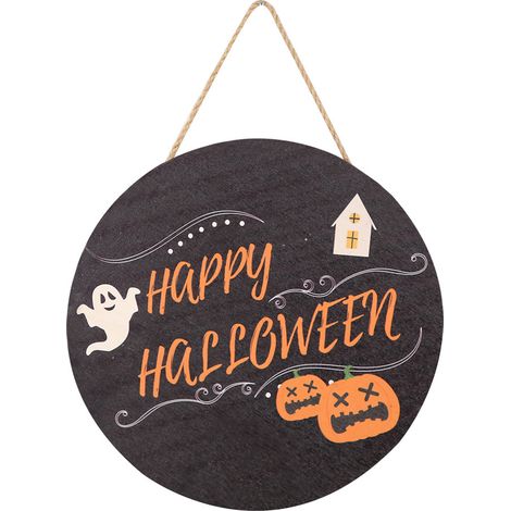 Panneau D'accueil Halloween - Panneau En Bois Rond Pour Porte D'entrée - Décoration Murale Festive - 28 x 28 cm - 1 Pièce (1/5)