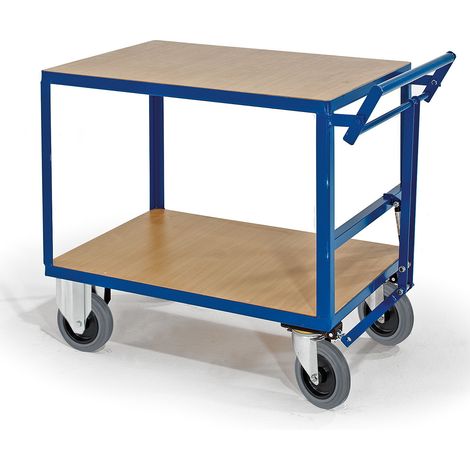 Rollcart Schwerer Tischwagen mit Totmannbremse und 2 Ladeflächen im Buchedekor 1200x800mm