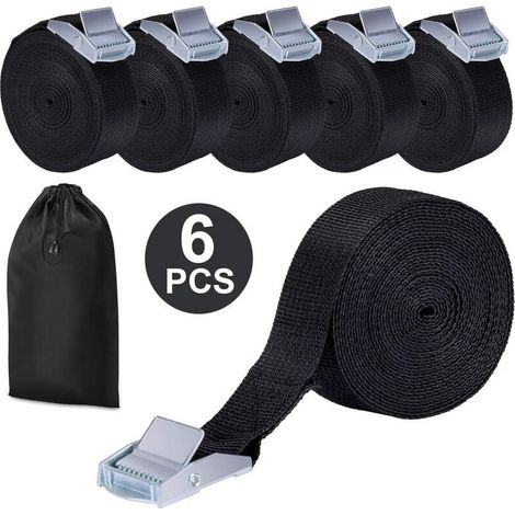 6 Pièces 4M 250 kgSangle à Griffe d'arrimage, Sangle de Serrage de Fixation Reglable Boucle Came à dégagement Rapide Petites Sangles Charge pour Voiture Bagages Paquets de Fret (1/5)