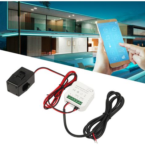 Compteur intelligent monophasé WiFi Graffiti 90-250 V CA, anneau de serrage, transformateur de courant 120 A, mesure de la puissance en kWh, moniteur de consommation énergétique, statistiques de conso (1/5)