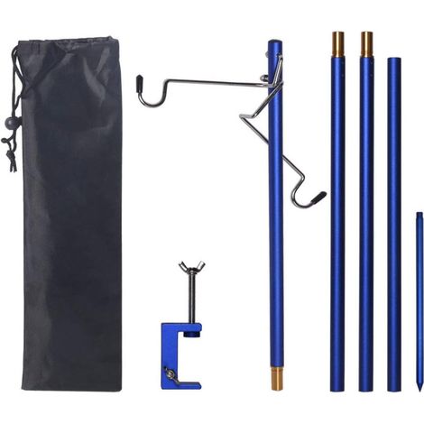 Faltbarer Laternenständer, tragbarer Lampenhalter, Haken, zusammenklappbarer Lampenständer für Camping, Angeln, Picknicks, Blau