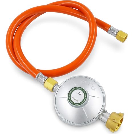Tuyau de gaz avec réducteur de pression 50 mbar : 150 cm en alliage d'aluminium et cuivre Tuyau de gaz régulateur de pression de gaz avec raccords à vis 1/4" gauche pour barbecues à gaz, camping (1/5)