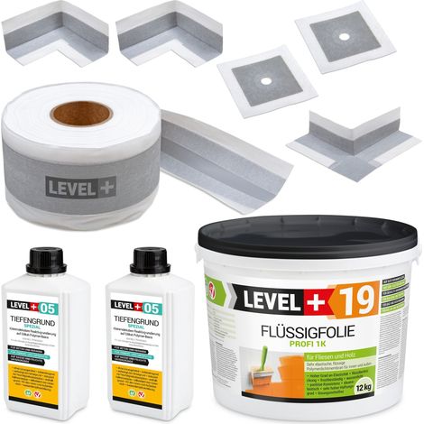 LEVEL+ Dichtset für Duschabdichtung Bad Dichtband Flüssigfolie 12kg SET522 (1/4)