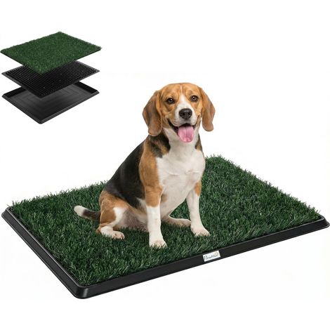 Bac d'apprentissage de la propreté pour chien avec gazon artificiel 76 x 50,5 cm et système de drainage vert