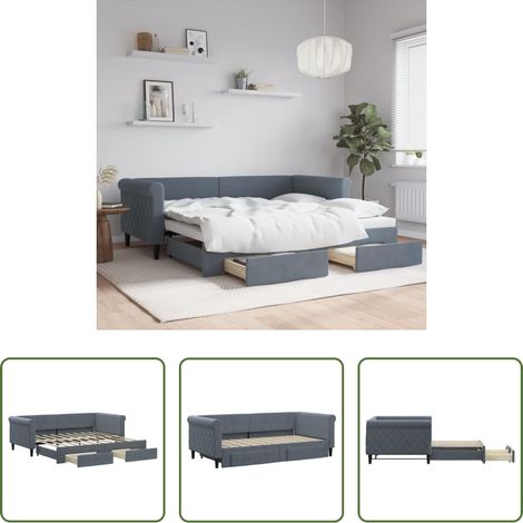 vidaXL Sofa-Bett - Tagesbett Ausziehbar mit Schubladen Dunkelgrau 90x190 cm Samt (1/5)