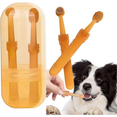 Hundezahnbürste, Silikonzahnbürsten-Set für Haustiere, Katzenzahnbürsten-Set mit Aufbewahrungsbecher, 360°-Zungenreinigungsbürste für Hunde und Kätzchen – Gut-Orange (1/5)
