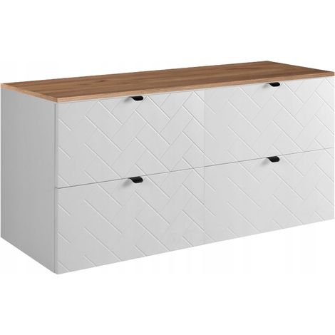 Rodan Waschbeckenunterschrank 120 cm, Weiß Matt, 46 x 120 x 62,3 cm, mit brauner Waschtischplatte, feuchtraumgeeignet, Badmöbel Unterschrank