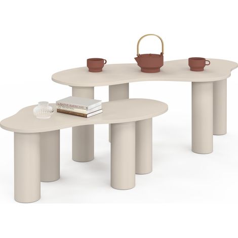 Lot de 2 tables basses gigognes ORGANIQUE 80/110 cm bois beige (1/5)