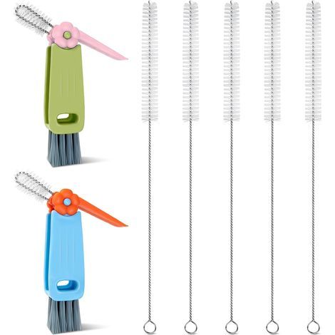 7-teiliges Set Reinigungsbürsten für Deckelschlitze und Strohhalme, wiederverwendbarer Strohhalmreiniger aus Metall, multifunktionales Flaschenreinigungsset für Becher (1/5)