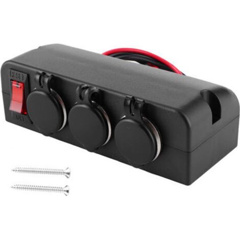 Adaptateur allume-cigare 1224V, Port 3 voies, Protection étanche contre les surcharges, 16A, avec interrupteur découpé