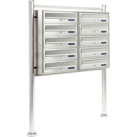Bloque 10 buzones base soporte 2x5 compartimentos superpuestos acero inoxidable 160000024