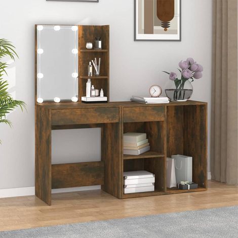 Coiffeuse,Table de Maquillage Moderne à LED avec armoire Chêne fumé Bois d'ingénierie -BV59127 (1/5)