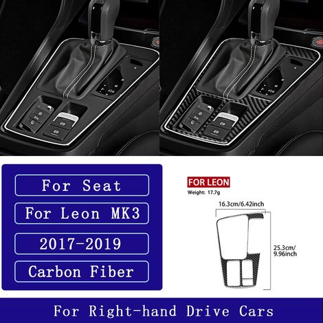 (1 RHD) Convient pour Seat Leon MK3 2013-2020. Accessoires auto : autocollant décoratif en fibre de carbone pour panneau de porte avec navigation centrale, radio, lecteur CD et climatisation. (1/4)
