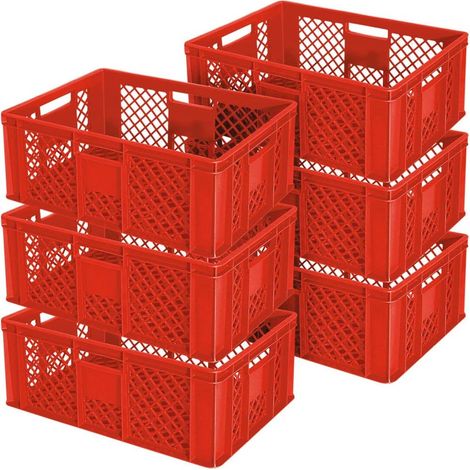 BRB Lot de 6 paniers empilables ajourés/empilables, L x l x H 600 x 400 x 240 mm, qualité alimentaire, qualité industrielle (rouge)