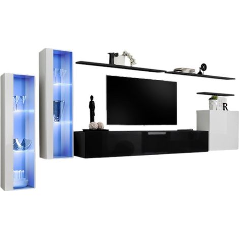Composizione murale SWITCH XI mobile TV sospeso nero e bianco lucido 330 cm LED