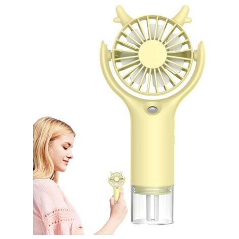 Ventilateur brumisateur, rechargeable, refroidissement réglable à 3 vitesses, alimenté par USB, adapté à la maison, au camping, à l'extérieur, jaune