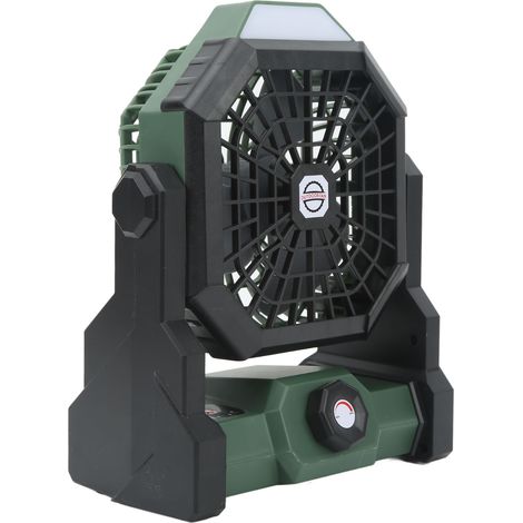 Tragbarer Campingventilator aus ABS mit sanfter Helligkeitsregelung, 7800 mAh, 5-V-Akku, wiederaufladbar, schwarz und grün. Ideal für Reisen. (1/5)