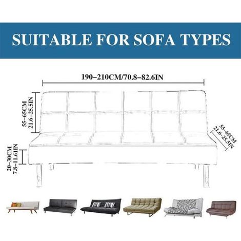 1 Housse canapé extensible sans accoudoir, 3 places, polyester élasthanne, pour banquette clic clac pliant 190-210cm (1/3)