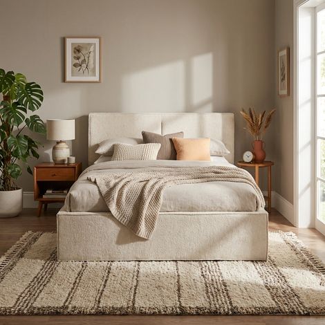 Lit coffre double tissu chenille beige sommier relevable 140x190 cm OLIVIA