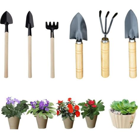 6-teiliges Mini-Gartengeräte-Set mit Holzgriff, Garten-Set, Mini