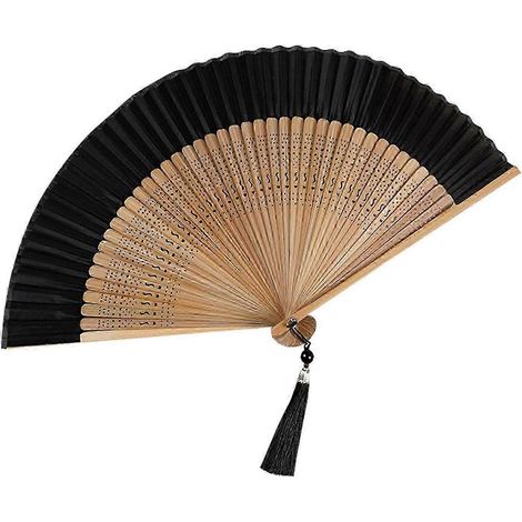 Faltfächer mit Quaste, ausgehöhlt, aus Kunstseide, Bambus, mit stabilem Scharnier, chinesischer Vintage-Stil, Fotorequisite-I (1/5)