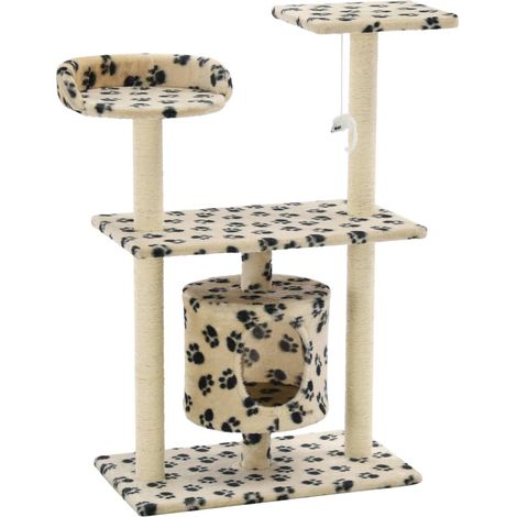 Cat Tree with Sisal Scratching Posts 95 cm Beige Paw Prints vidaXL