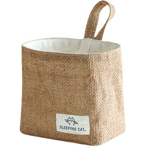 Petit panier suspendu en jute, panier de rangement mural pour dortoir, panier de rangement en tissu pour clés et cosmétiques, jaune (1/5)