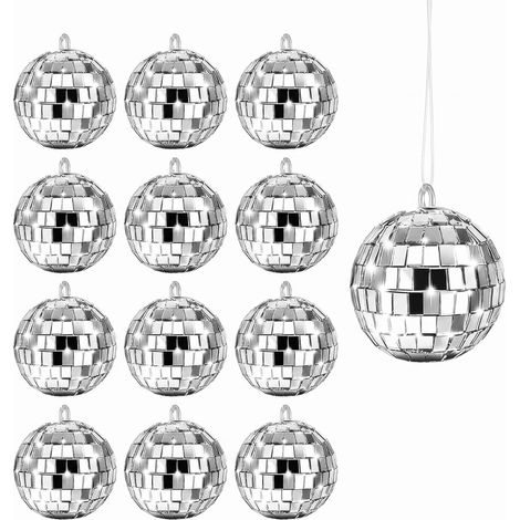 Set mit 12 kleinen, facettierten Dekokugeln (silber), 2 cm Durchmesser (1/5)