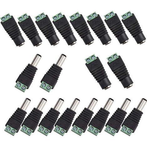 20Pcs DC d'alimentation Connecteur Mâle/Femelle 2,1 x 5,5 mm Fiche 12V Prise Jack Adaptateurs, pour Prise pour caméra de DVR Système de sécurité lumière LED (1/4)