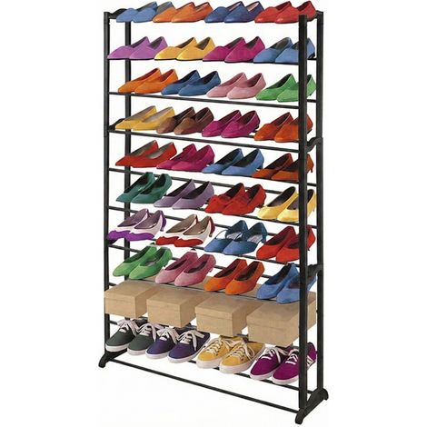 [JAMAIS UTILISÉ] Étagère à chaussures, plastique, traverses métalliques, pour 40 paires de chaussures, noir (1/2)