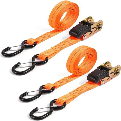 Lot de 2 sangles à cliquet avec crochet - cliquet de 3 m de long et 25 mm de large avec boucle, sangles logistiques de fixation pour équipements mobiles et motos (1/5)