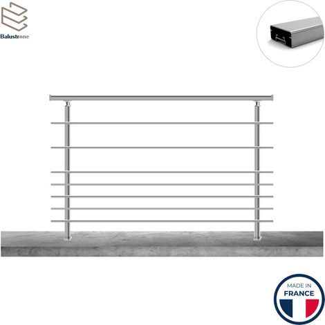 Garde-corps aluminium, 1m pose à visser au sol, intérieur et extérieur, PRISTINA 7 lisses, en kit (1/5)