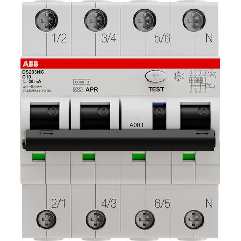 Disjoncteur diff. 3P+N droite 10A 10kA cbe C 30mA Type APR Immunisé 2CSR256440R1104 ABB T234972