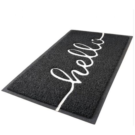 Paillasson Hello noir 45x75 cm, antidérapant et lavable, idéal pour porte d'entrée, jardin ou terrasse intérieure/extérieure (1/5)
