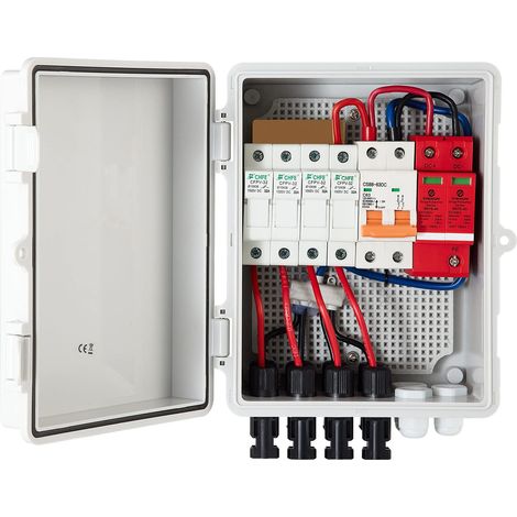 VEVOR Combinatore Fotovoltaico a 4 Stringhe Scatola Combinata Fusibili 15A, Scatola per Sistemi di Generazione di Energia Solare Fotovoltaica On-Grid/Off-Grid e Altri Sistemi di Pannelli Solari, ecc. (1/4)