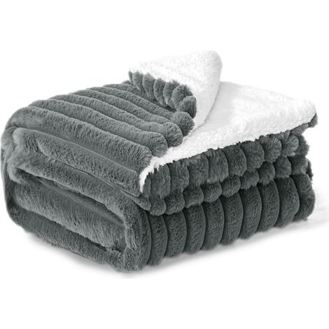 Coperta in pile Sherpa soffice - Copridivano grigio, spessa, morbida, comoda e calda, letto singolo, regalo per donna, 100 x 150 cm (1/4)